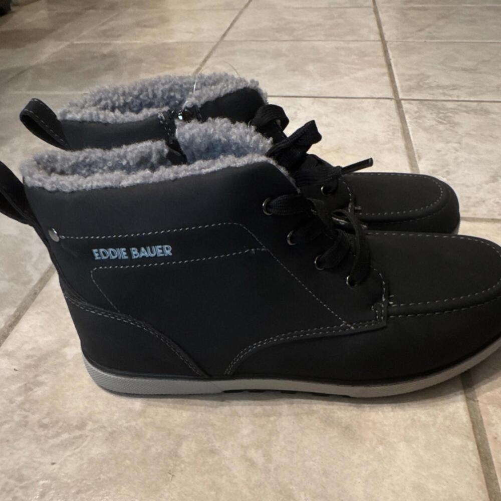 Eddie Bauer Men's Black Faux Fur Ankle Boots Lace Up Zipper Size 7